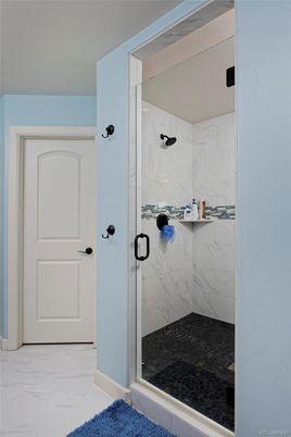 Bathroom, Glass Shower, Interior, Marble, Marble Walls