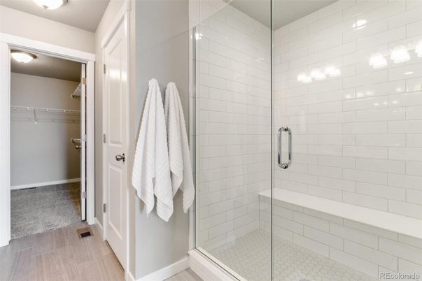 Bathroom, Glass Shower, Interior, Walk-in Closets, Wood Texture Flooring
