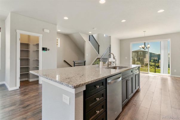 Chandelier, Interior, Kitchen, Pendant Lights, Recessed Lighting, Wood Texture Flooring
