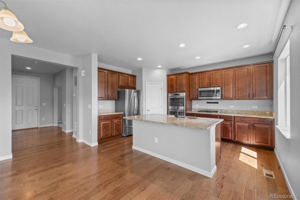 Interior, Kitchen, Recessed Lighting, Wood Texture Flooring