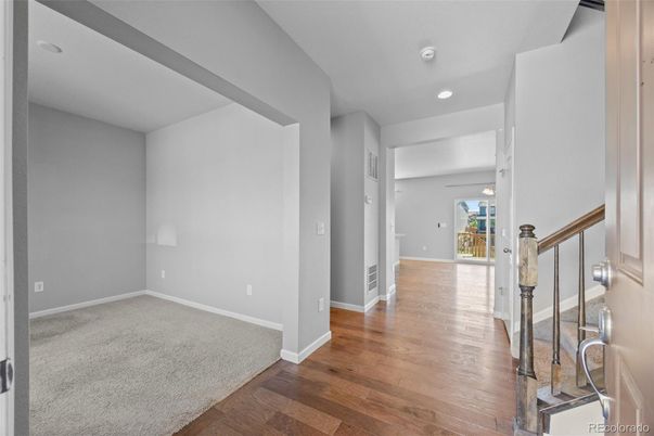 Empty room, Interior, Recessed Lighting, Wood Texture Flooring