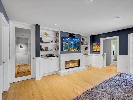 Fireplace, Interior, Recessed Lighting, Wood Texture Flooring