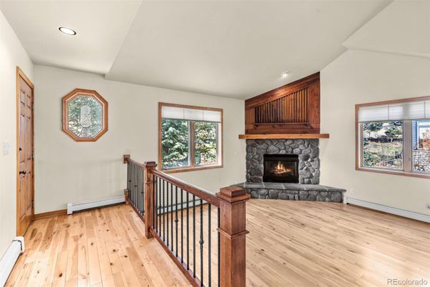 Fireplace, Interior, Recessed Lighting, Wood Texture Flooring