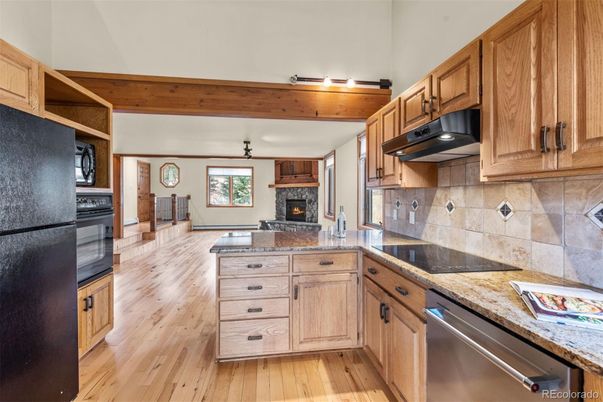 Fireplace, Interior, Kitchen, Wood Texture Flooring