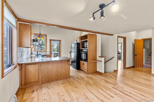 Interior, Kitchen, Pendant Lights, Wood Texture Flooring