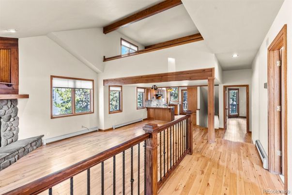 Fireplace, Interior, Recessed Lighting, Wooden Beams, Wood Texture Flooring