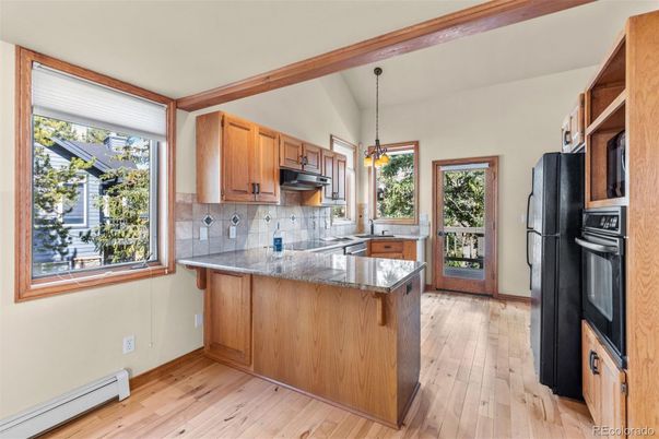 Interior, Kitchen, Pendant Lights, Wood Texture Flooring