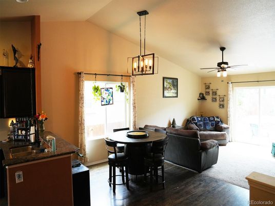 Dining room, Interior, Living room, Pendant Lights, Wood Texture Flooring