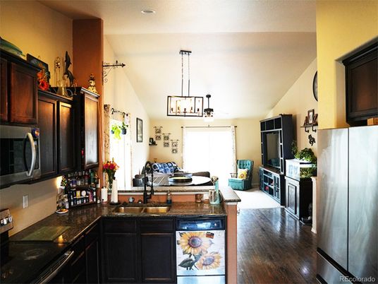 Interior, Kitchen, Pendant Lights, Recessed Lighting, Wood Texture Flooring