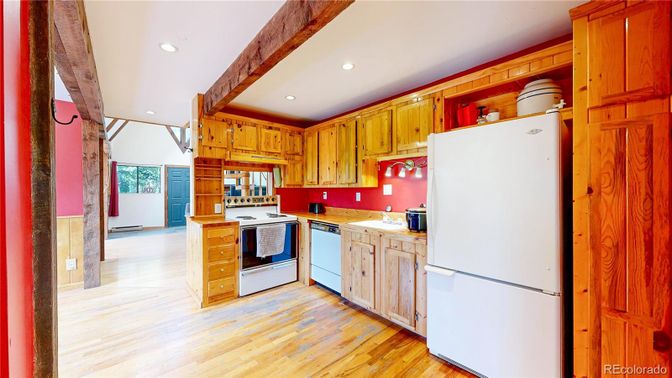 Interior, Kitchen, Recessed Lighting, Wooden Beams, Wood Texture Flooring