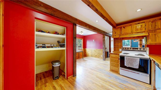 Interior, Kitchen, Recessed Lighting, Wooden Beams, Wood Texture Flooring