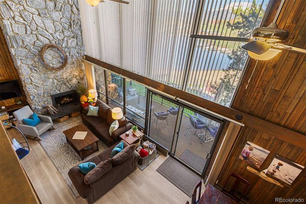 Fireplace, Interior, Living room, Stone Walls, Wood Texture Flooring