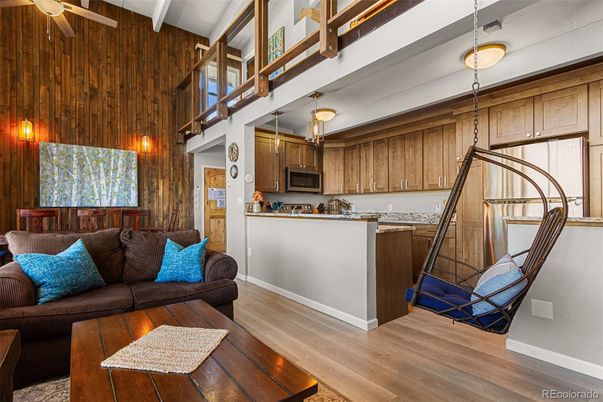 Interior, Kitchen, Living room, Pendant Lights, Wood Texture Flooring, Wooden Walls