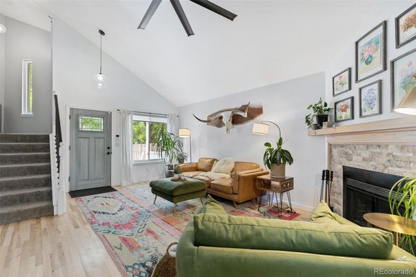 Fireplace, Interior, Living room, Pendant Lights, Wood Texture Flooring