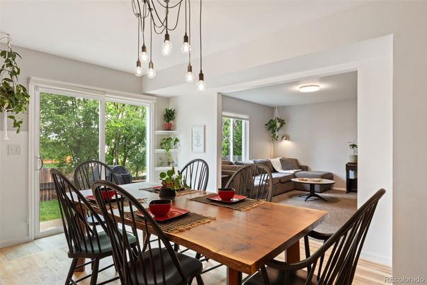 Dining room, Interior, Living room, Pendant Lights, Wood Texture Flooring