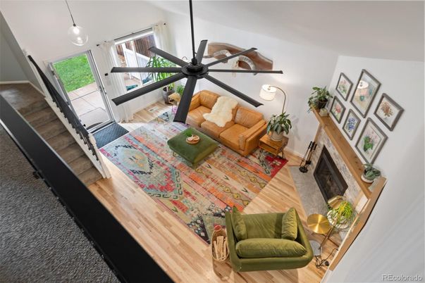 Fireplace, Interior, Living room, Pendant Lights, Wood Texture Flooring