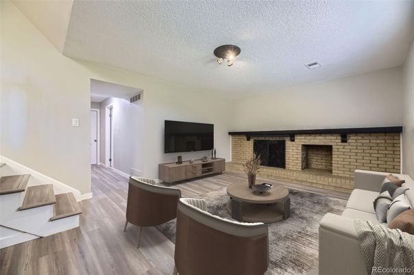 Interior, Living room, Stone Walls, Wood Texture Flooring