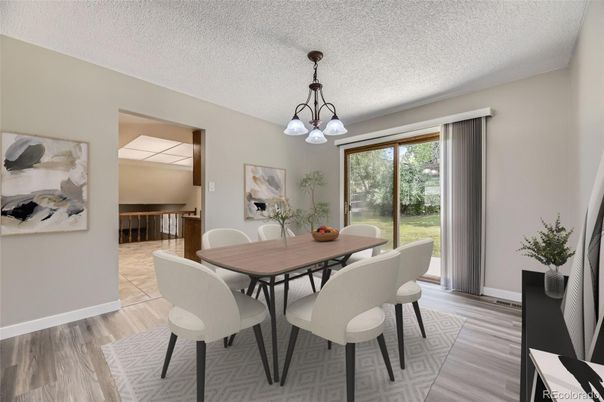 Chandelier, Dining room, Interior, Wood Texture Flooring