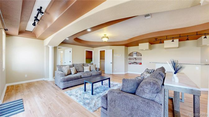 Interior, Living room, Recessed Lighting, Wood Texture Flooring