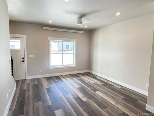 Empty room, Interior, Recessed Lighting, Wood Texture Flooring