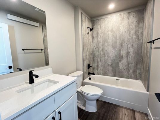Bathroom, Interior, Recessed Lighting, Wood Texture Flooring