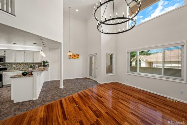 Chandelier, Interior, Kitchen, Pendant Lights, Recessed Lighting, Wood Texture Flooring