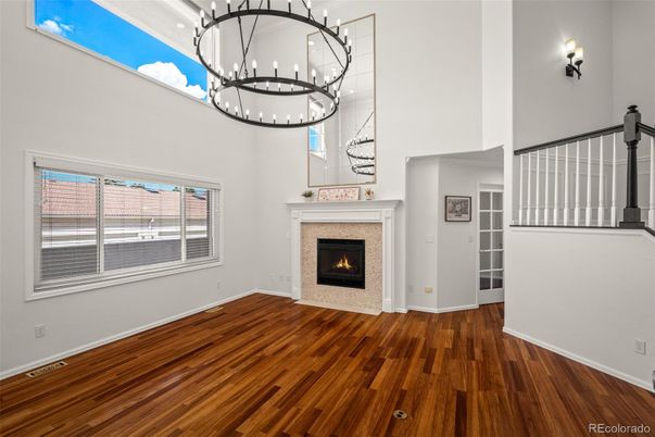 Fireplace, Interior, Pendant Lights, Wood Texture Flooring