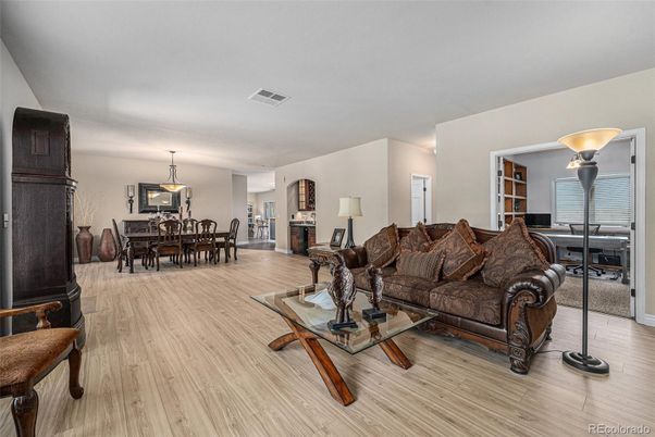 Dining room, Fireplace, Interior, Living room, Pendant Lights, Wood Texture Flooring