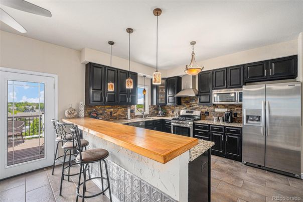 Interior, Kitchen, Pendant Lights, Stainless Steel Appliances, Wood Texture Flooring