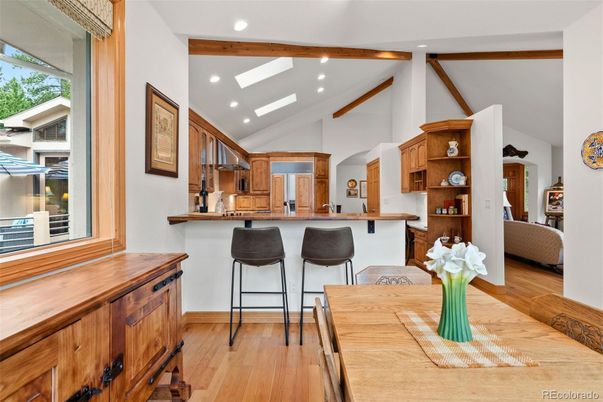 Interior, Kitchen, Recessed Lighting, Wooden Beams, Wood Texture Flooring