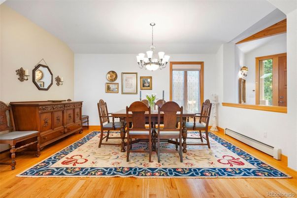 Chandelier, Dining room, Interior, Wooden Beams, Wood Texture Flooring