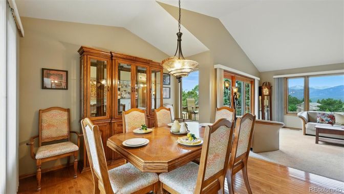 Dining room, Interior, Pendant Lights, Wood Texture Flooring