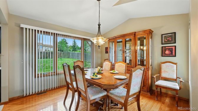 Dining room, Interior, Pendant Lights, Wood Texture Flooring