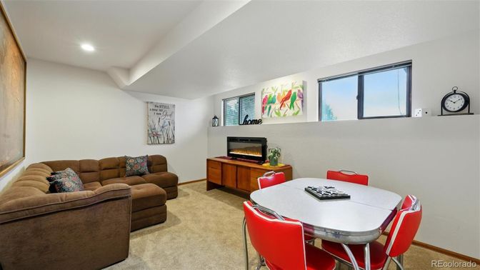 Dining room, Fireplace, Interior, Living room, Recessed Lighting