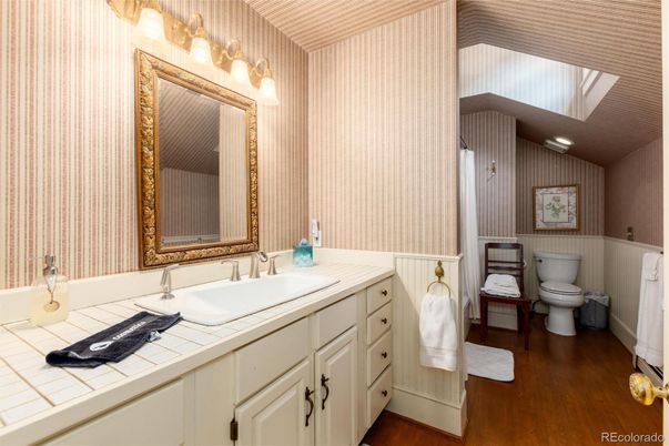Bathroom, Interior, Tile Countertops, Wood Texture Flooring