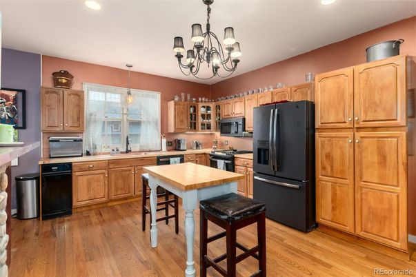 Chandelier, Interior, Kitchen, Pendant Lights, Recessed Lighting, Wood Texture Flooring