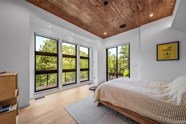 Bedroom, Interior, Recessed Lighting, Wooden Ceilings, Wood Texture Flooring