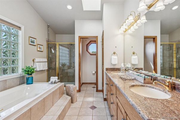 Bathroom, Dual Sink Vanities, Glass Shower, Interior, Recessed Lighting