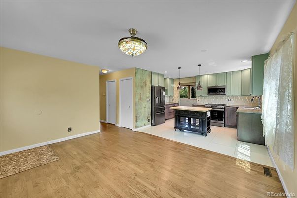 Interior, Kitchen, Pendant Lights, Recessed Lighting, Wood Texture Flooring