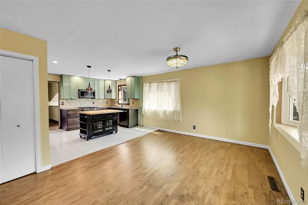 Interior, Kitchen, Pendant Lights, Recessed Lighting, Wood Texture Flooring