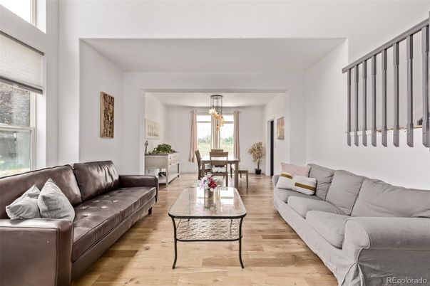 Dining room, Interior, Living room, Pendant Lights, Wood Texture Flooring