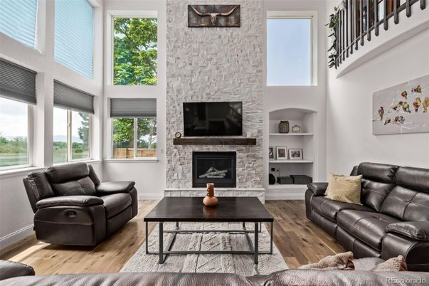 Fireplace, Interior, Living room, Stone Walls, Wood Texture Flooring