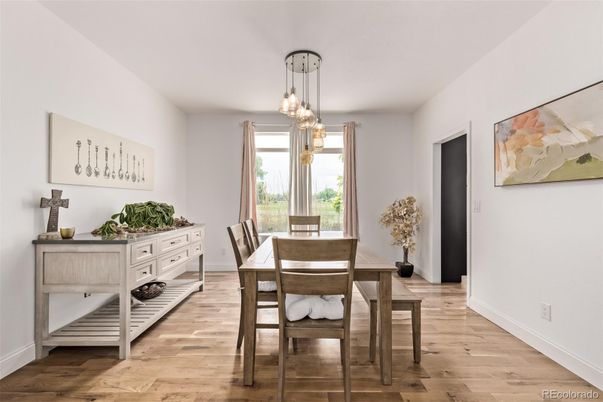 Dining room, Interior, Pendant Lights, Wood Texture Flooring
