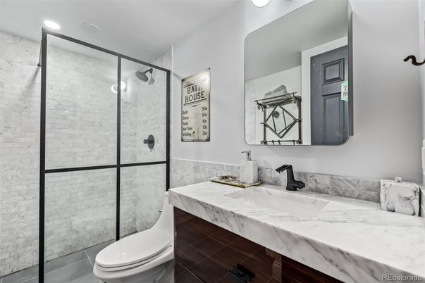 Bathroom, Glass Shower, Interior, Recessed Lighting