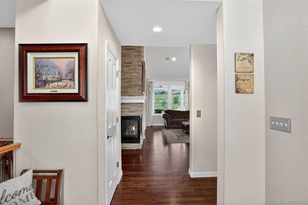 Fireplace, Interior, Recessed Lighting, Wood Texture Flooring