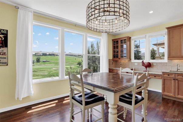 Dining room, Interior, Recessed Lighting, Wood Texture Flooring