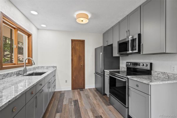 Interior, Kitchen, Recessed Lighting, Wood Texture Flooring