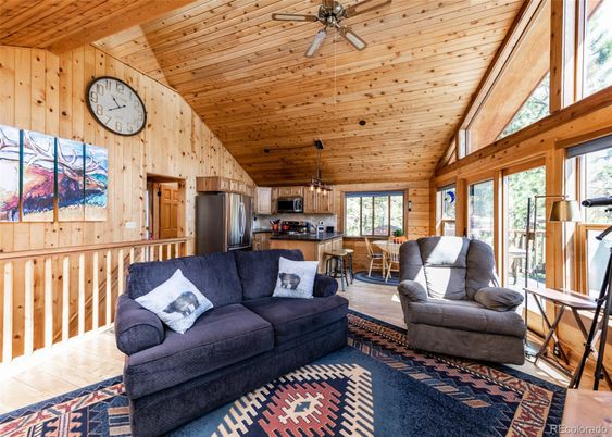Interior, Kitchen, Living room, Pendant Lights, Wooden Ceilings, Wood Texture Flooring, Wooden Walls