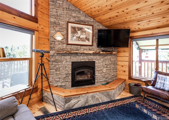 Fireplace, Interior, Stone Walls, Wooden Ceilings, Wood Texture Flooring, Wooden Walls