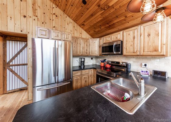 Interior, Kitchen, Stainless Steel Appliances, Wooden Ceilings, Wood Texture Flooring, Wooden Walls